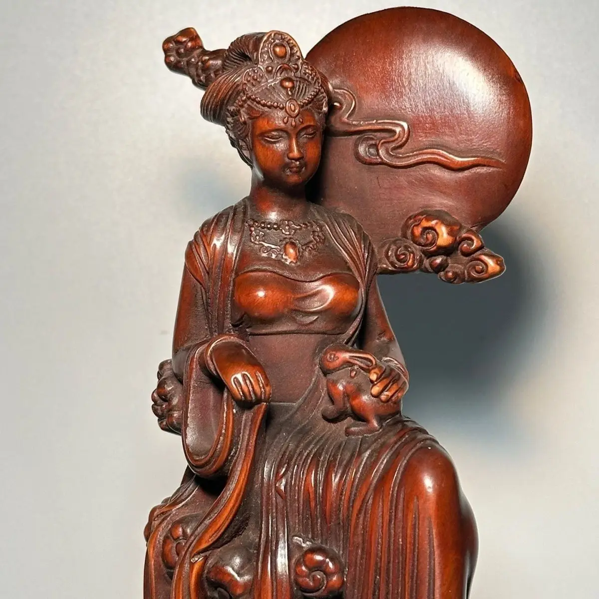 Hand Carved Wood fairy Chang'e flying to the moon Statue Figurine Desktop Ornaments Home Decoration
