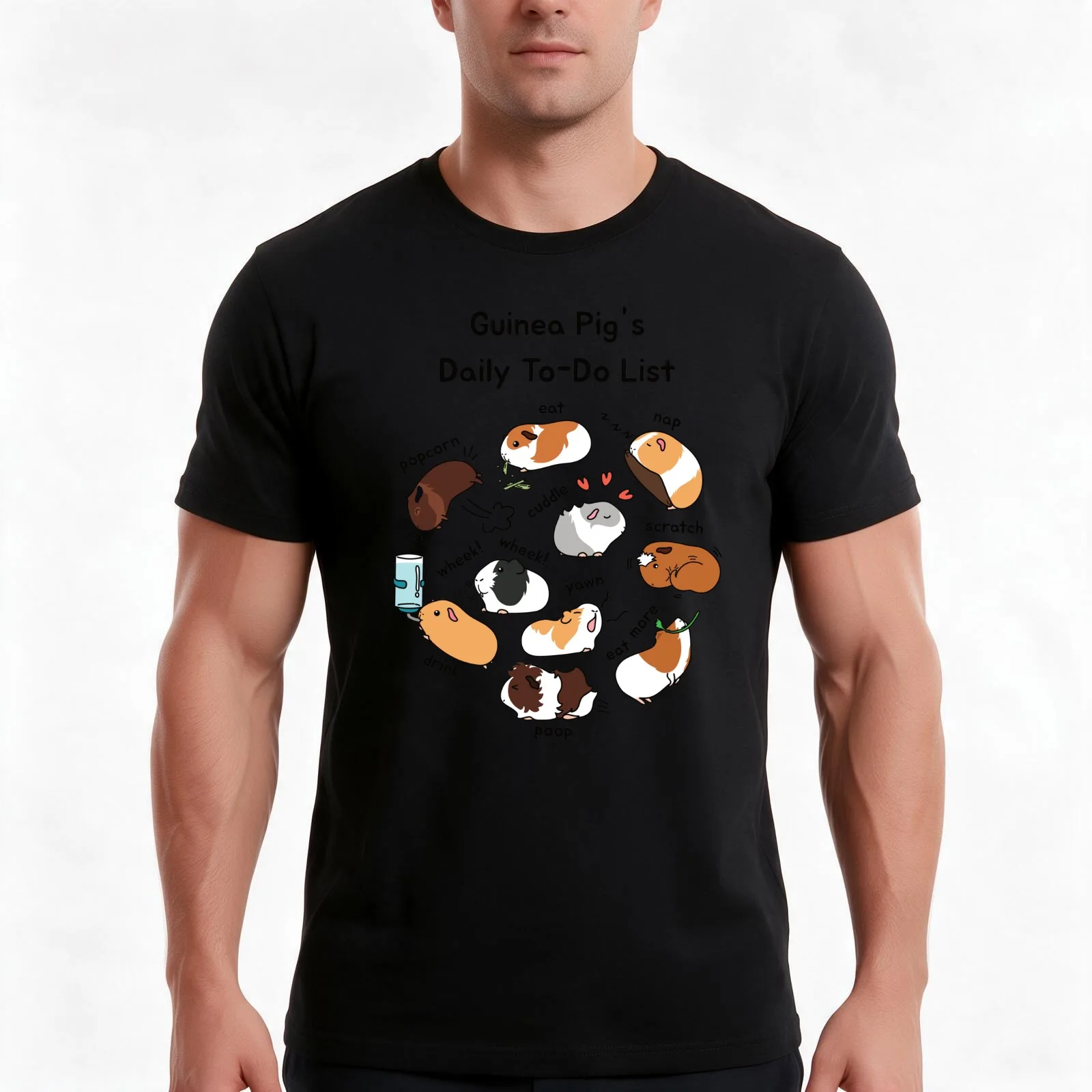 Guinea Pig Daily To-Do List - Brown Background T-Shirt, Summer Casual Cotton Tee, Oversized Streetwear Tops, Unisex Men Women
