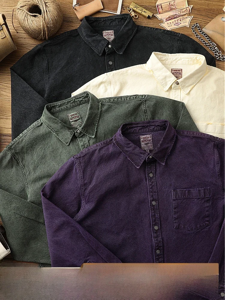 

Рубашка рабочая в американском ретро-стиле из плотного твила 2 унции, узкого кроя, окрашенная в винтажном стиле, с длинными рукавами, из холщовой ткани MBBCAR.