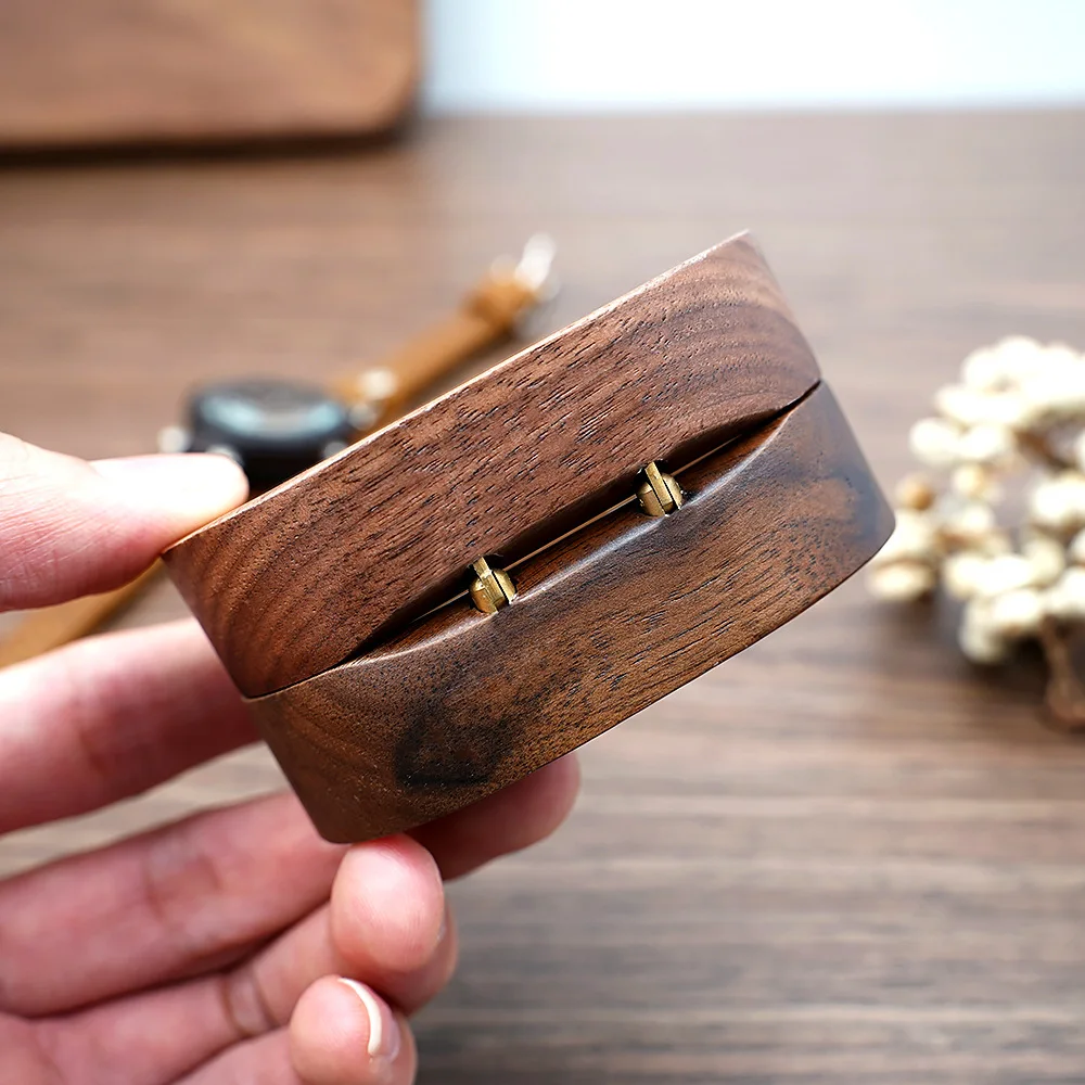 Oval Black Walnut Solid Wood Ring Jewelry Gift Packaging Box Cufflinks Display Stand Cases Only Wooden Boxes