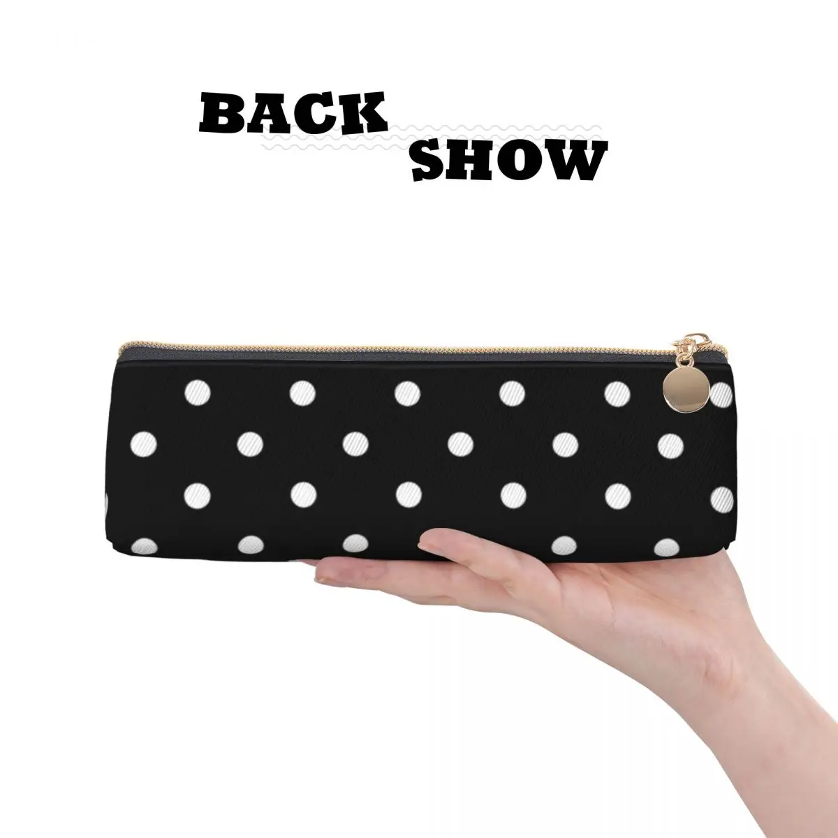Vintage 80S Black White Leather Pencil Case Classic Polka Dots School Boy Girl Pencil Box Vintage Big Triangle Pen Organizer