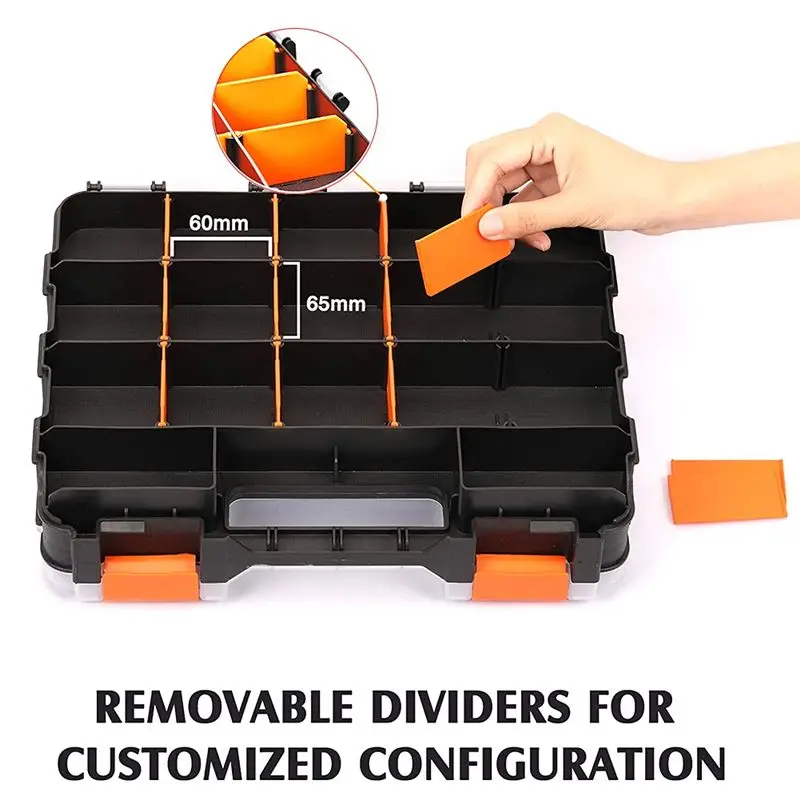 【STABLE QUALITY】34-Compartments Double Sided Organizer with Impact Resistant Polymer and Removable Plastic Dividers, Storage and