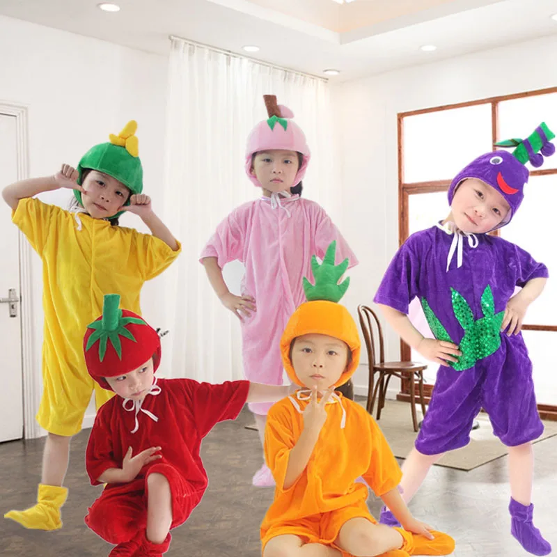 Girl Kids Boy Halloween Fruit Vegetable Costume Set Dress Up Party and Role Play Cosplay Cucumber Pineapple Mango Carrot Grape