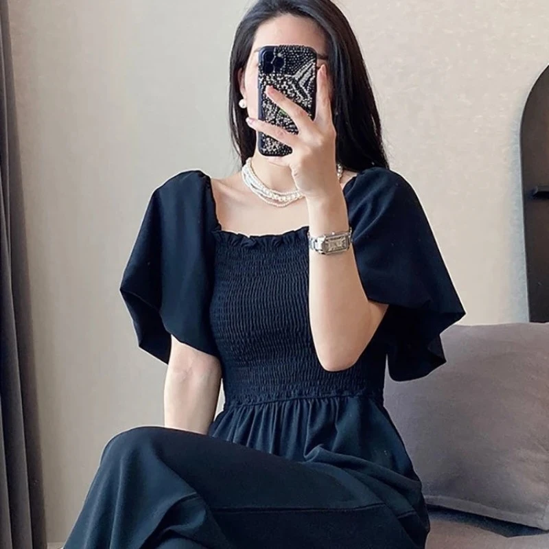 

​ Женский летний комбинезон 2026 года: новинка, с открытыми плечами, завышенной талией, стройнящий, черный, шикарный, с широкими штанинами, длинные брюки ​