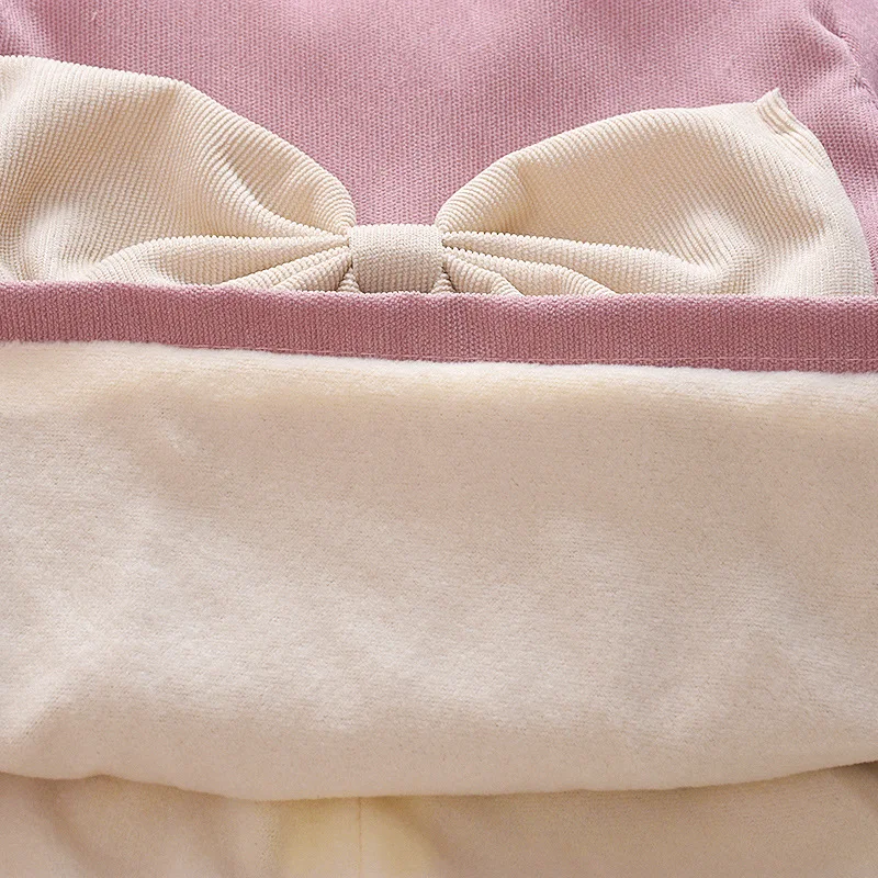 Autumn and Winter New Girls\' Plush Dress Children\'s Corduroy Large Bow Pleated Stand Collar Winter Princess Dress