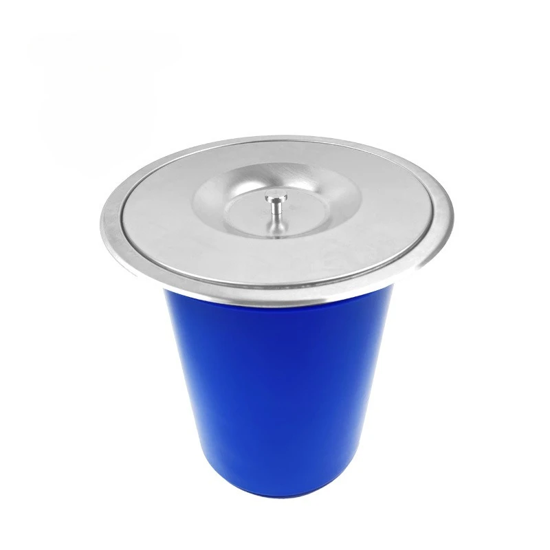 Embedded Stainless Steel Waste Bins Kitchen Countertop Garbage Bin Toilet Round Trash Can Multifunctional Desktop Litter Cans
