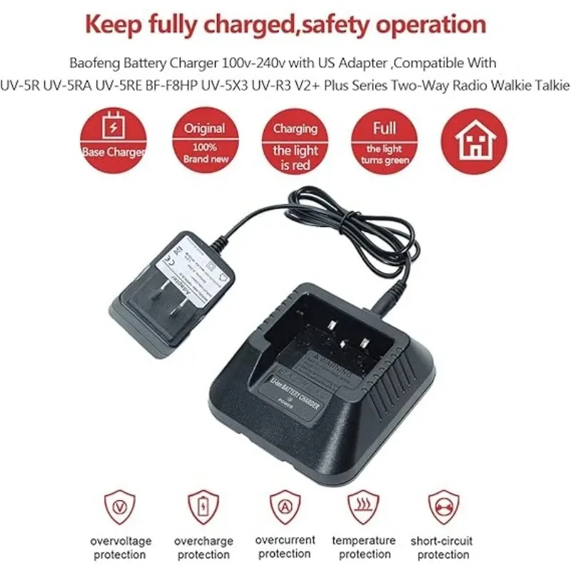 Baofeng UV-5R Charger 100v-240v for BAOFENG UV-5R BF-F8HP UV-5X3 5RA 5RB 5RC 5RD 5RE 5REPLUS DM-5R Plus Walkie Talkie Radio