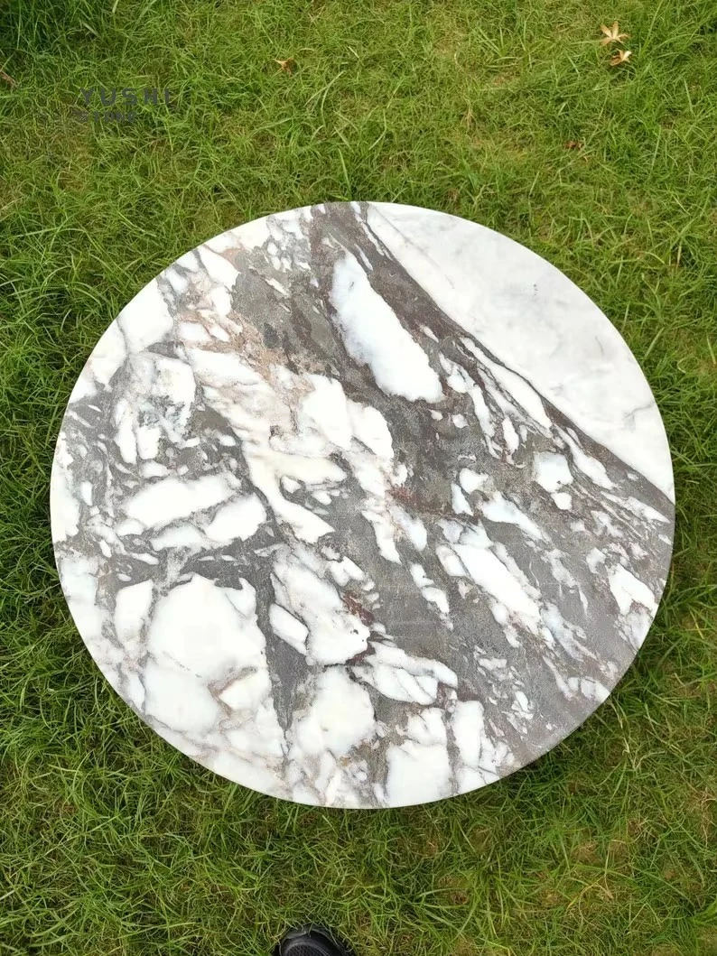 Luxury Hot Sale Marble Purple Vein Italian Round Shape Calacatta Viola Fluted Marble Coffee Table for Home Decoration