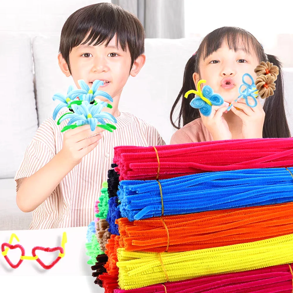 10/100Pcs Colorful Chenille Stems Pipe Cleaner Craft Plush Tinsel Stick Wired Twist Stick Kids Educational Toy DIY Arts Supplies