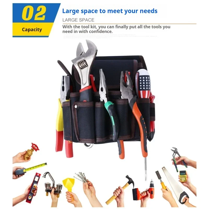 Multi Functional Oxford Cloth Tool Kit Hardware Maintenance Tool Bag Multiple Pockets Electrician and Carpenter Waist Bag