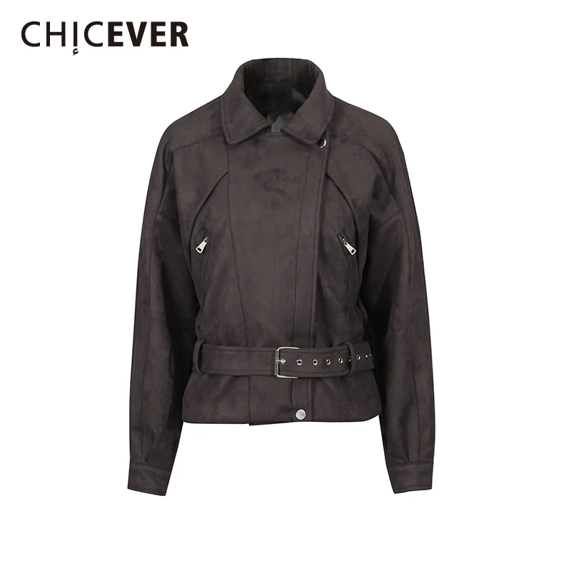 CHICEVER Coffee Spliced Sashes Jacket Female Lapel Long Sleeve Slimming Office Commute Women's Jackets Autumn Fashion New Style