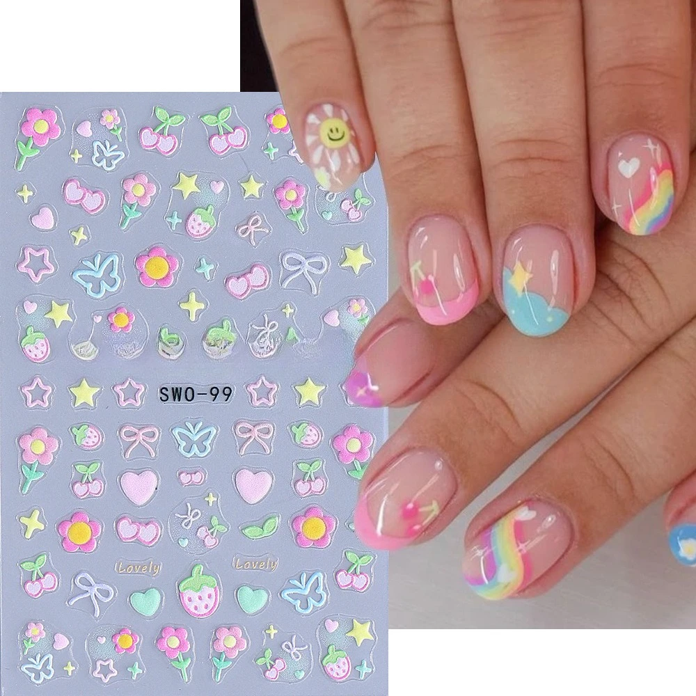 Nail Art Strawberry - Простые наклейки для маникюра с цветами,