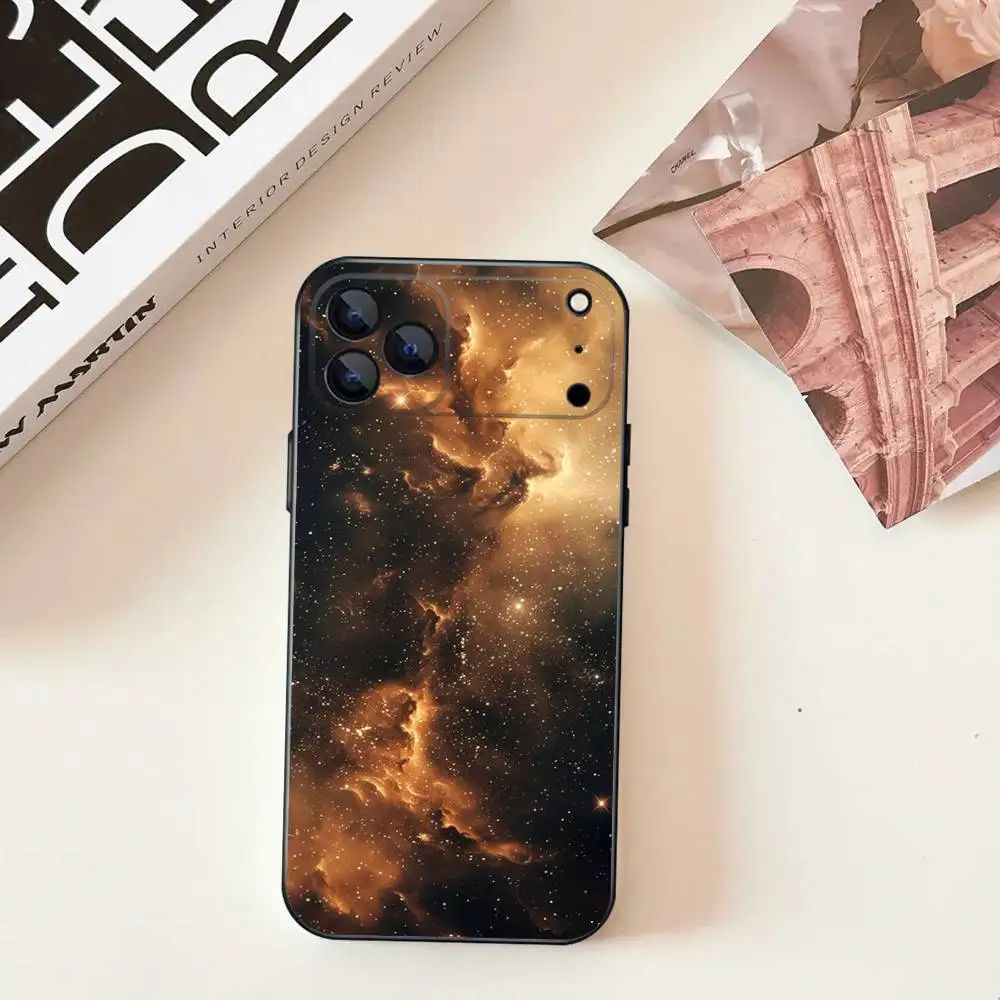S-espaço para galáxia universo para iphone 17,16,15,14,13,12,11, pro, max, plus, e, se4, air, mini capa de telefone preta com capa macia
