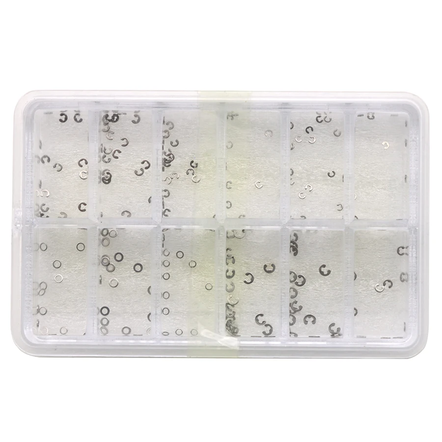 時計部品、ストラップとケース用の 240 個の接続部品、箱入りのステンレス鋼スナップ リング