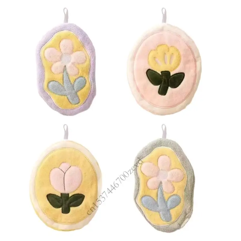 

Gentle Plush Hand Towel Elegant Floral Design Quick Absorbing For Kitchen Bathroom Skin Friendly Hanging Loop Included P9YB