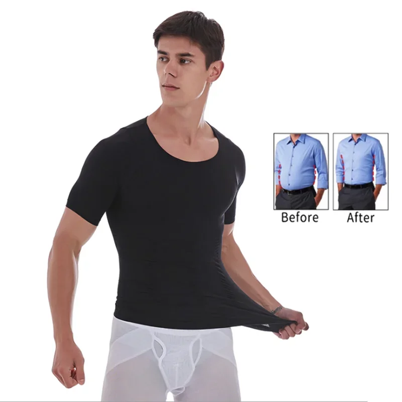 Men's Slimming Body Toning T-Shirt Corrective Posture Compression Belly Control Shaper Underwear Corset for Man's Modeling