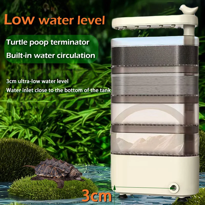 Turtle Tank Waterfall Filter Low Water 3-In-1 Suction Purification Recirculating Filter Box Fecal Clean Up