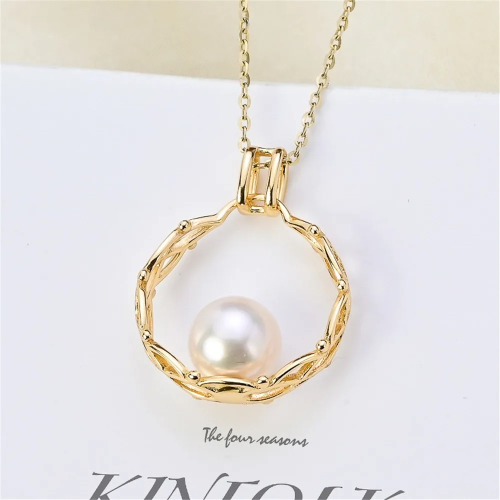 

DIY Pearl Accessory S925 Sterling Silver Pendant with Empty Holder Gold-plated K-gold Necklace Pendant for Women Fit 7-10mm Roun