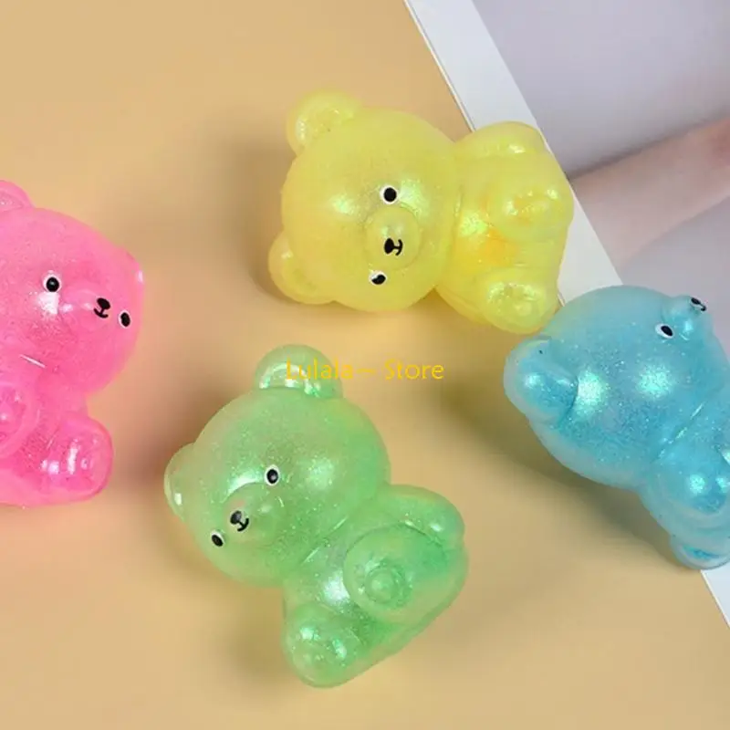 Y4QA Lovely Stretchy Bear Toy With Glitters Powder And Colorful Light Fun Sensory Development Squeeze Stress Ball for Kids