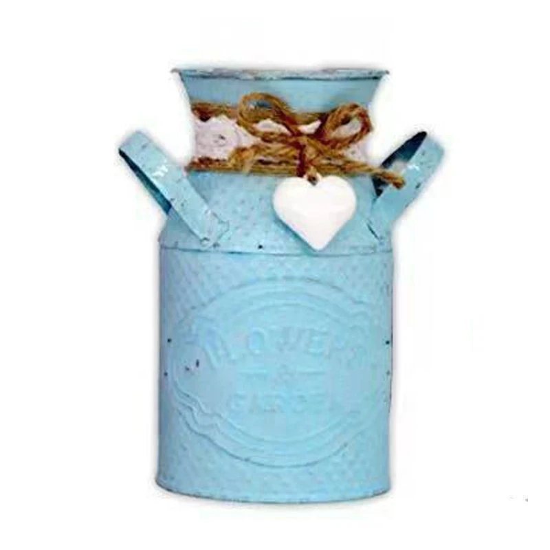 Vintage Shabby Chic Flower Vase Tin Pitcher Jug Metal Wedding Home Decor-Blue