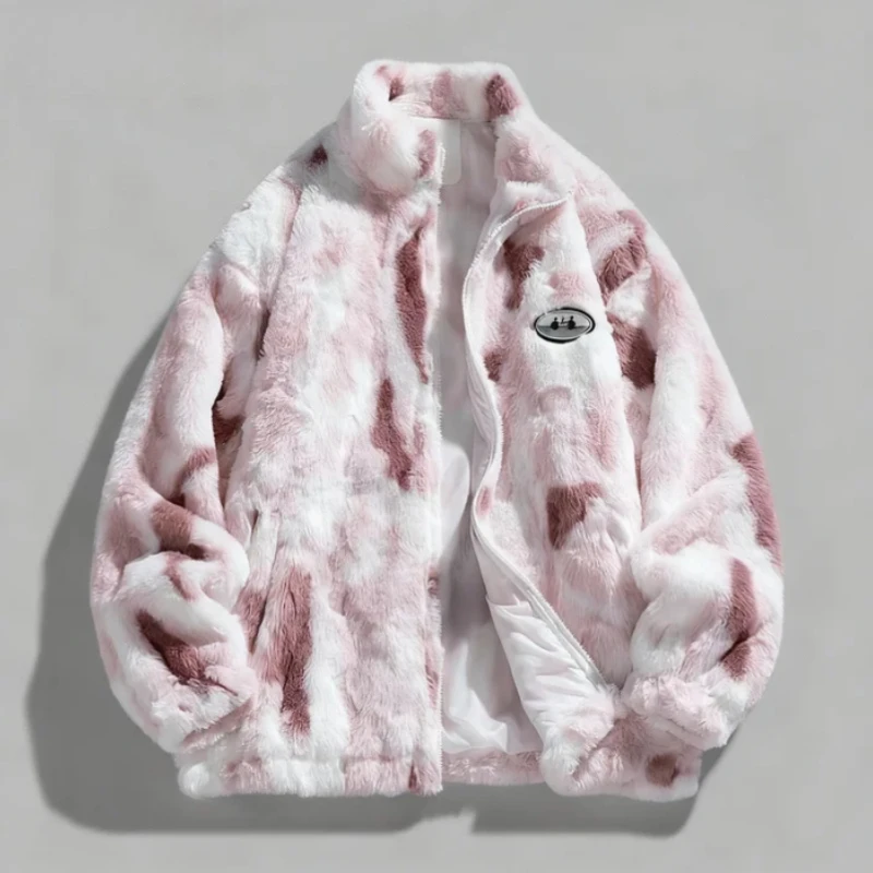 Nova jaqueta masculina criativa para outono e inverno com zíper calor e pelúcia para casaco casual, solto, confortável, versátil e grosso