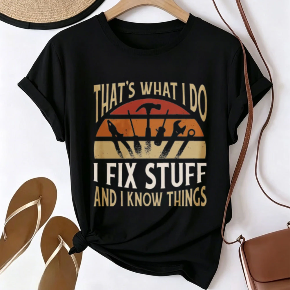 That's What I Do I Fix Stuff and I Know Things Vintage Sunset Tools Graphic T-shirt Men Women Handyman Mechanic Quote Print Tees