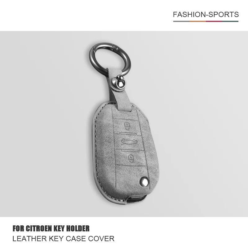 

Leather Car Flip Key Case Cover Shell For Citroen C4 CACTUS C3 C5 C4L For Peugeot 408 508 301 2008 3008 Protector Fob Keychain