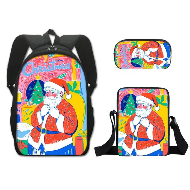 Harajuku Youthful Santa Claus Merry Christmas 3D Print 3pcs/Set Travel bags Laptop Daypack Backpack Shoulder Bag Pencil Case