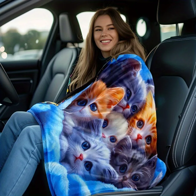 [1pc Soft Kittens Blanket] 1pc Lightweight Soft & Warm Adorable Kittens HD Print Flannel Blanket Ideal Gift for Cat Lovers