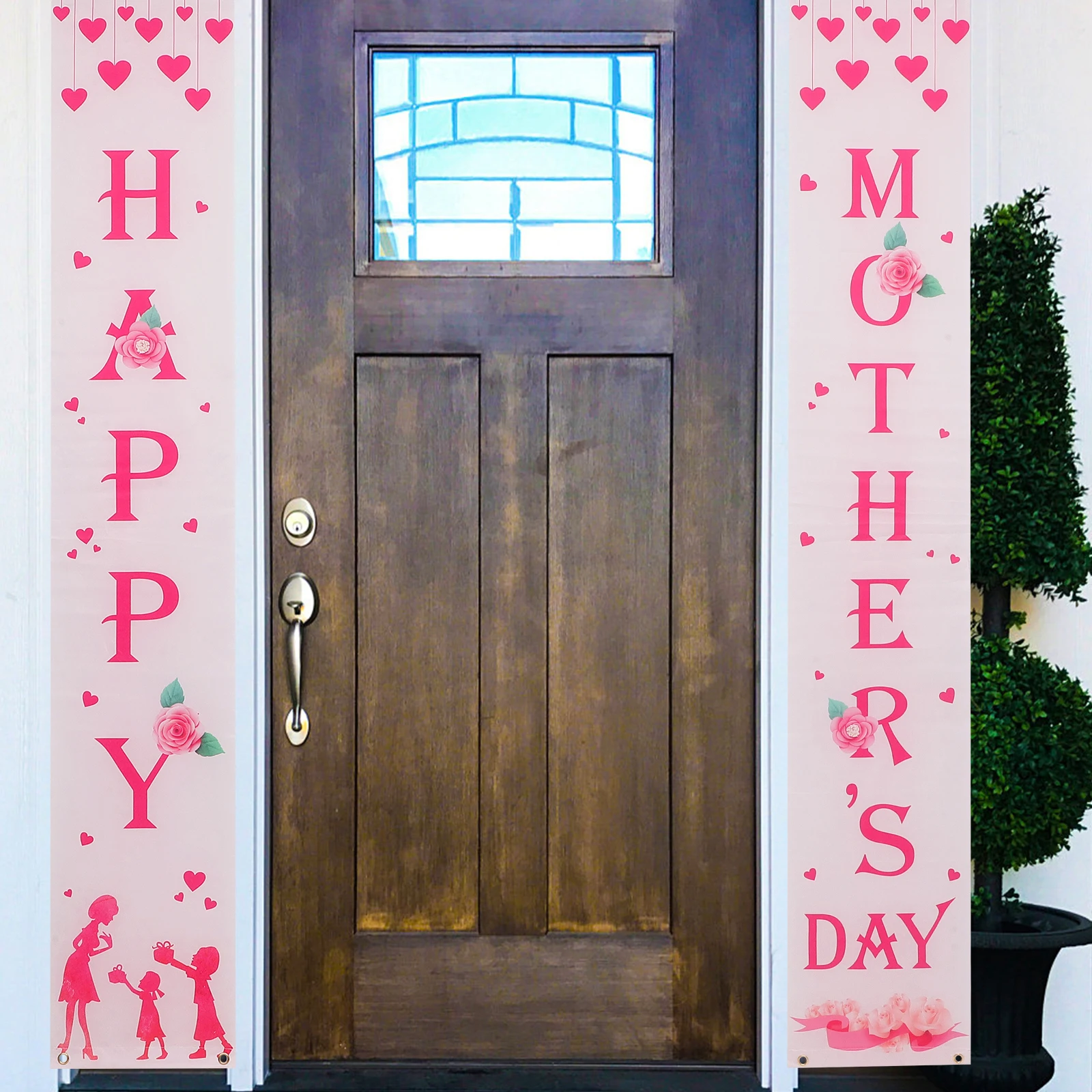 1 par de cortinas de porche, decoración de colores vibrantes, diseño de texto creativo, fácil de instalar, colgante de puerta para fiesta del día de la madre, exterior y interior