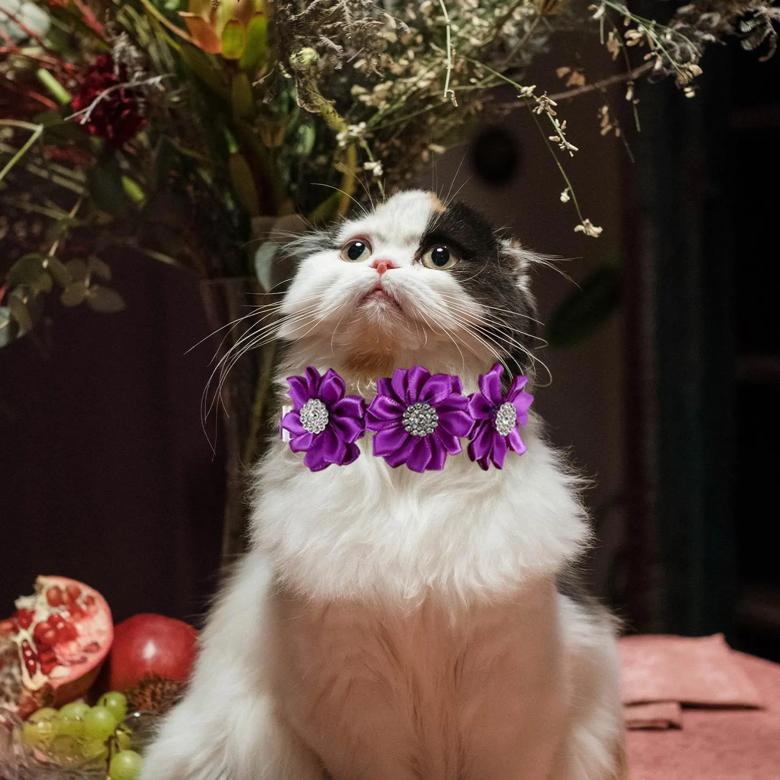 

12pcs Flower Pet Collar Adjustable Rhinestone Cat Dog Bow Tie For Kitten Puppy Party Wedding Christmas Photo Accessory