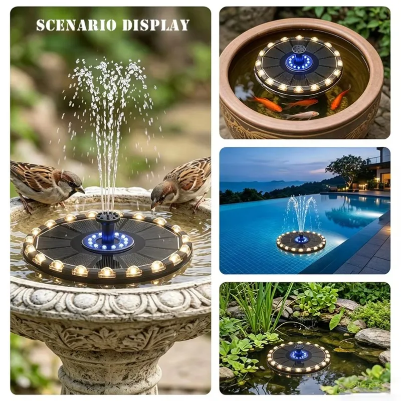PHFU-For Garden Water Outdoor Solar Fountain 3.5W Solar Fountain Pump Kit For Indoor Pond 7 Color Light Bird Bath