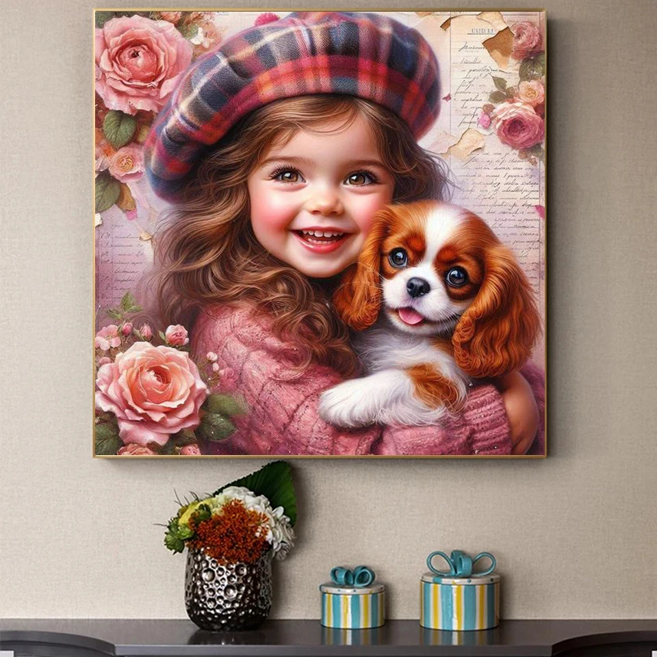 DIY Diamond Painting New 2024 Cute Little Girl and Pet Dog Full Diamond Mosaic Embroidery Art Stitch Home Decoration Craft Kit