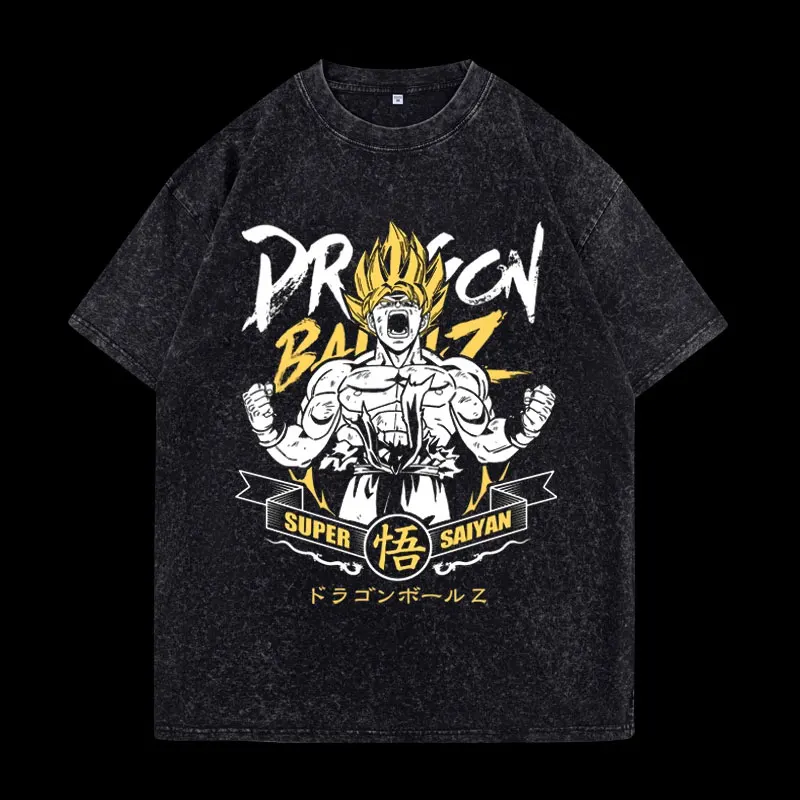 

Dragon Ball Super Saiyan Men's T Shirts Womens Oversized Vintage Washed Casual Short Sleeved Tee Harajuku Y2k Clothes Top Summer