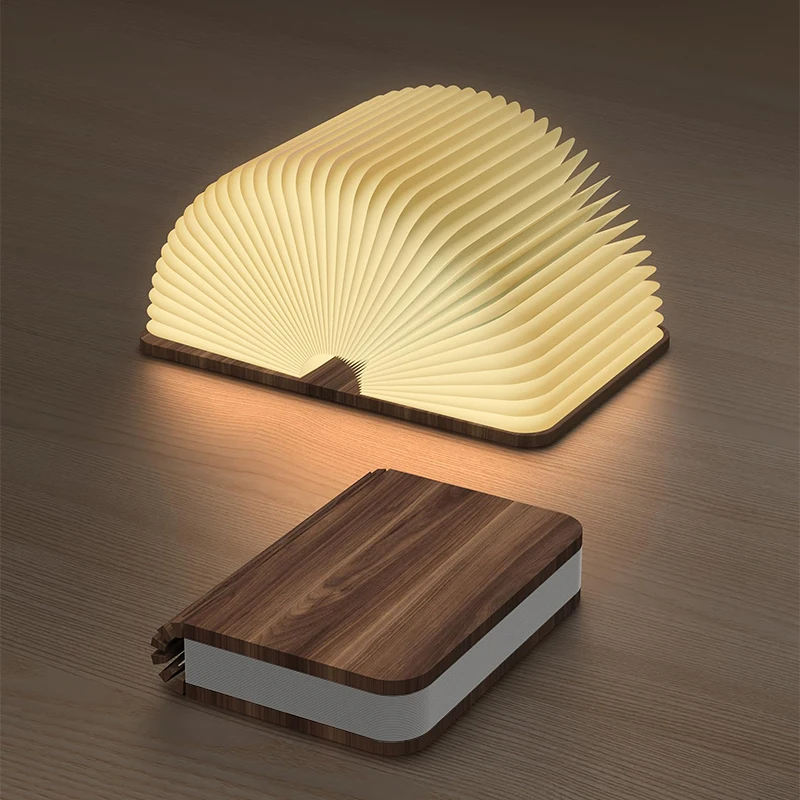 Rechargeable LED Book Lamp,Wooden Night Light,Portable Desktop Light,Foldable Reading Lamp,Home Library Bedside Ambient Lighting