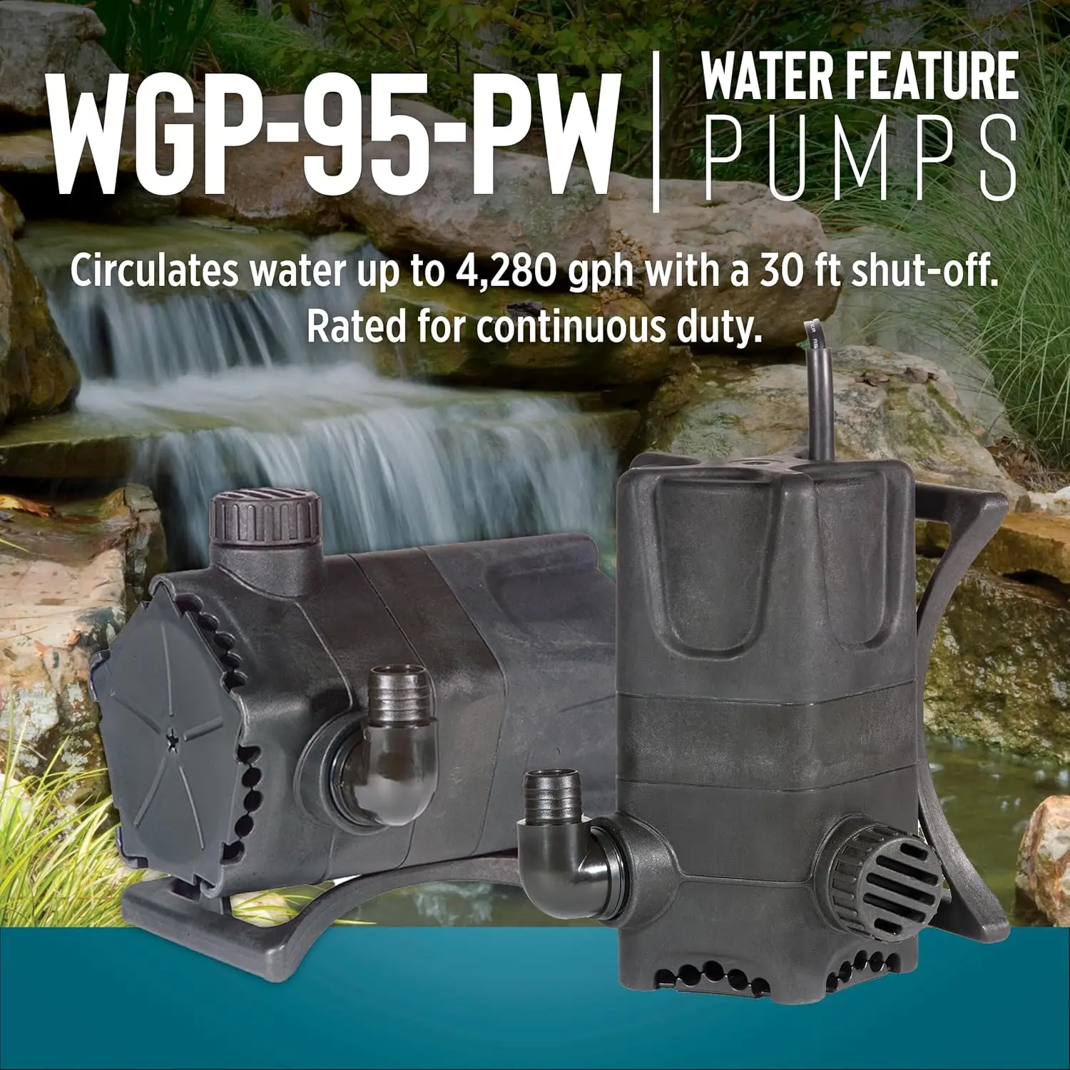 Little Giant WGP-95-PW 115 Volt, 4280 GPH Dual Discharge Direct Drive Submersible Waterfall dan Pompa Kolam, Hitam, 566407