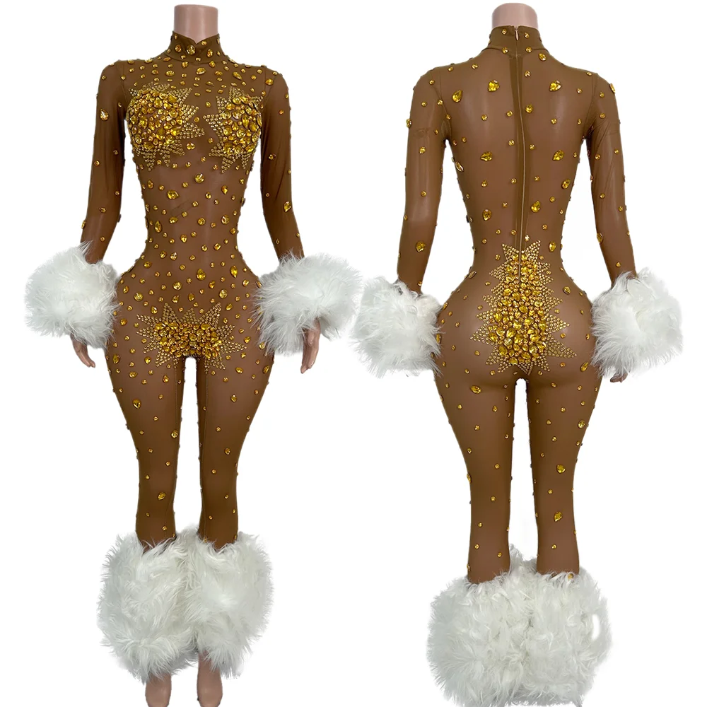 

Роскошные прозрачные облегающие комбинезоны со стразами и блестками для клубных вечеринок, женские эластичные цельные боди, женские комбинезоны, купальник для танцоров