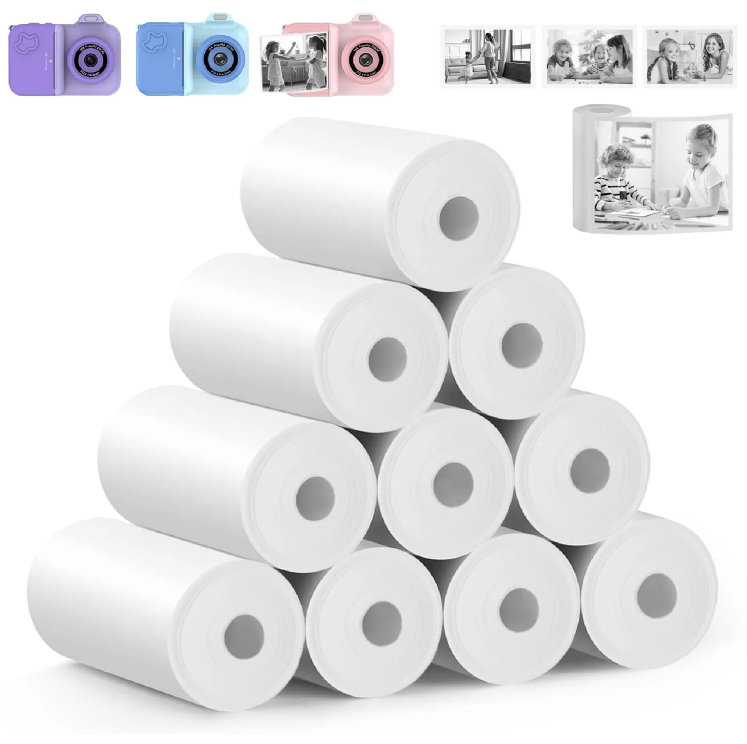 

Makeasy Kids Instant Camera Print Refill Paper Photo Printer Thermal Paper Rolls Instant Print Camera Refill Paper for Girls Boy