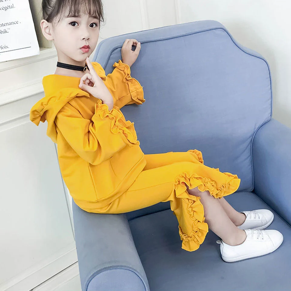 For New Outfits Spring Children 2t 3t 4 5 6 7 8 9 10 Years Old Kid Clothes Newborn Baby Girls Hooded Coats+Casual Pants Sets