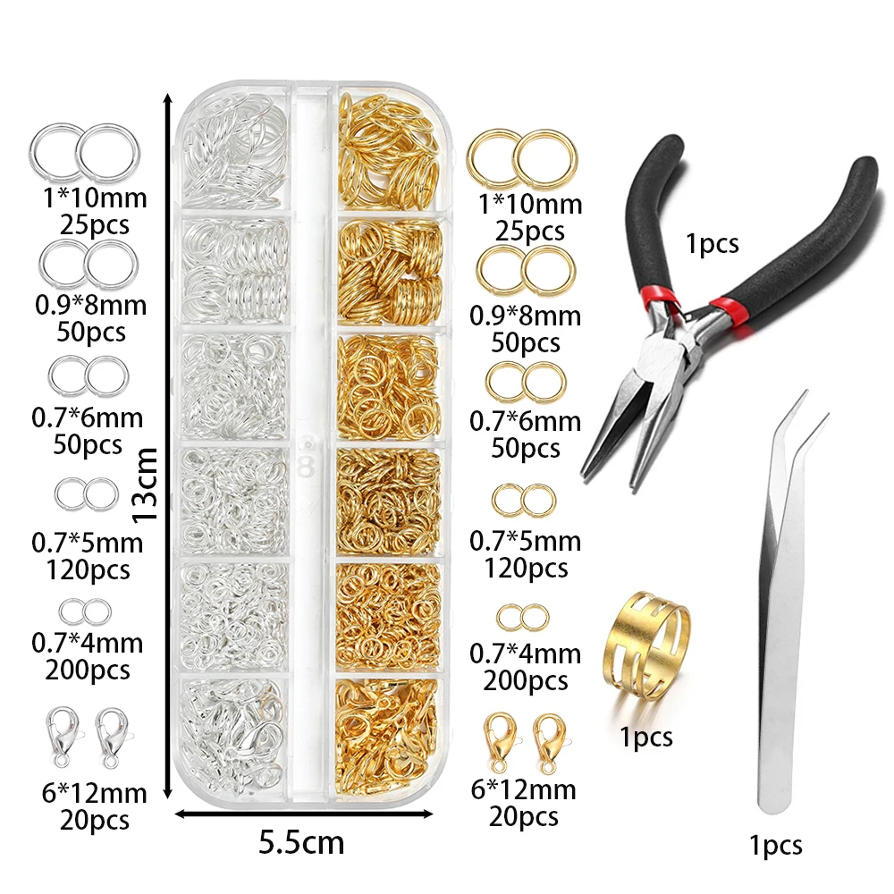 930 stks/doos Sieraden Bevindingen Kits Open Ringetjes Kreeft Sluitingen Haken Tang Pincet voor DIY Armband Ketting Sieraden Maken