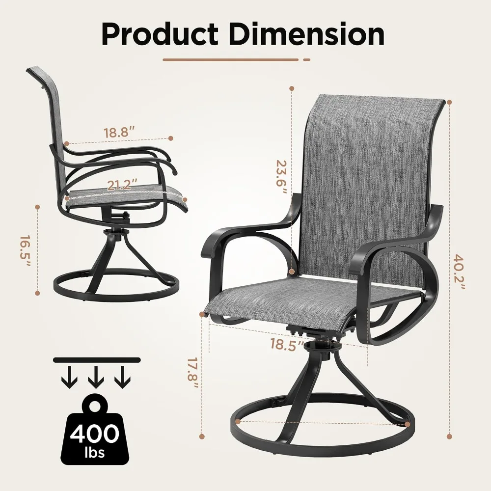 Patio Swivel Rocking Chair Set of 2, High Back Outdoor Dining Chairs for Garden, Porch, Slate Grey