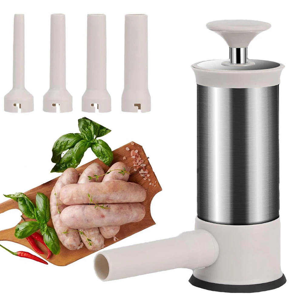 

Sausage Stuffer with 4 Stuffing Tubes Fast Sausage Filling Manual Sausage Stuffer Machine Homemade Meatball Maker Kitchen Tools