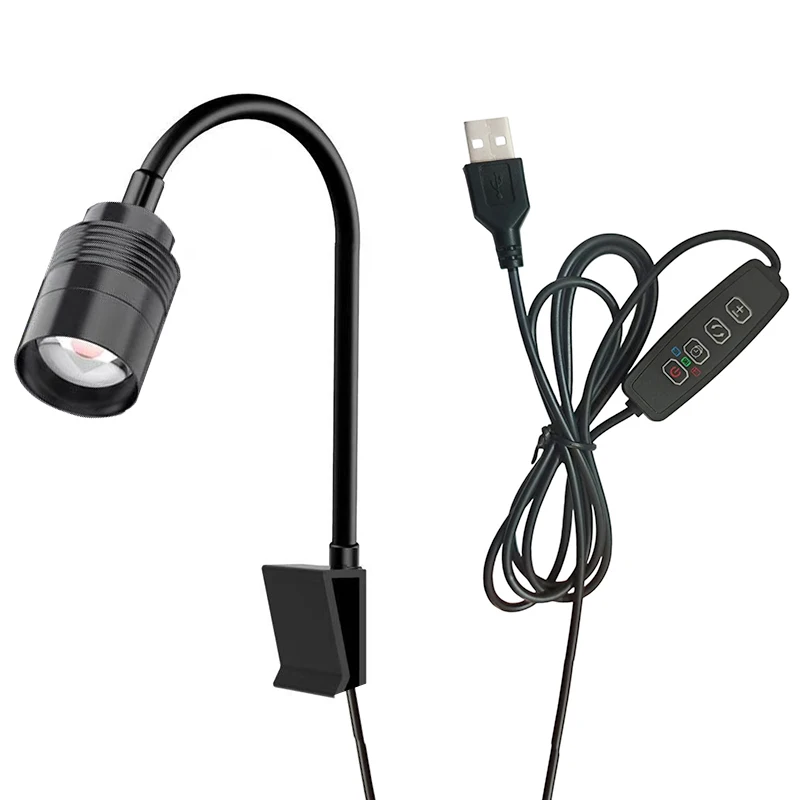 USB 3W Südamerikanischer Aquarium-Strahler, 3-Farben dimmbar, Zyklus-Timer, zoombare LED-Aquariumlampe für Aquascape-Dekoration und Beleuchtung – Detail 2