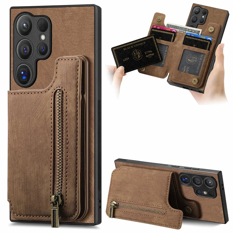 Leather Phone Case for Samsung Galaxy S23 FE S24 S22 Ultra Plus M15 A15 A25 A35 A55 A05 A05S A54 Wallet with Card Holder Cover