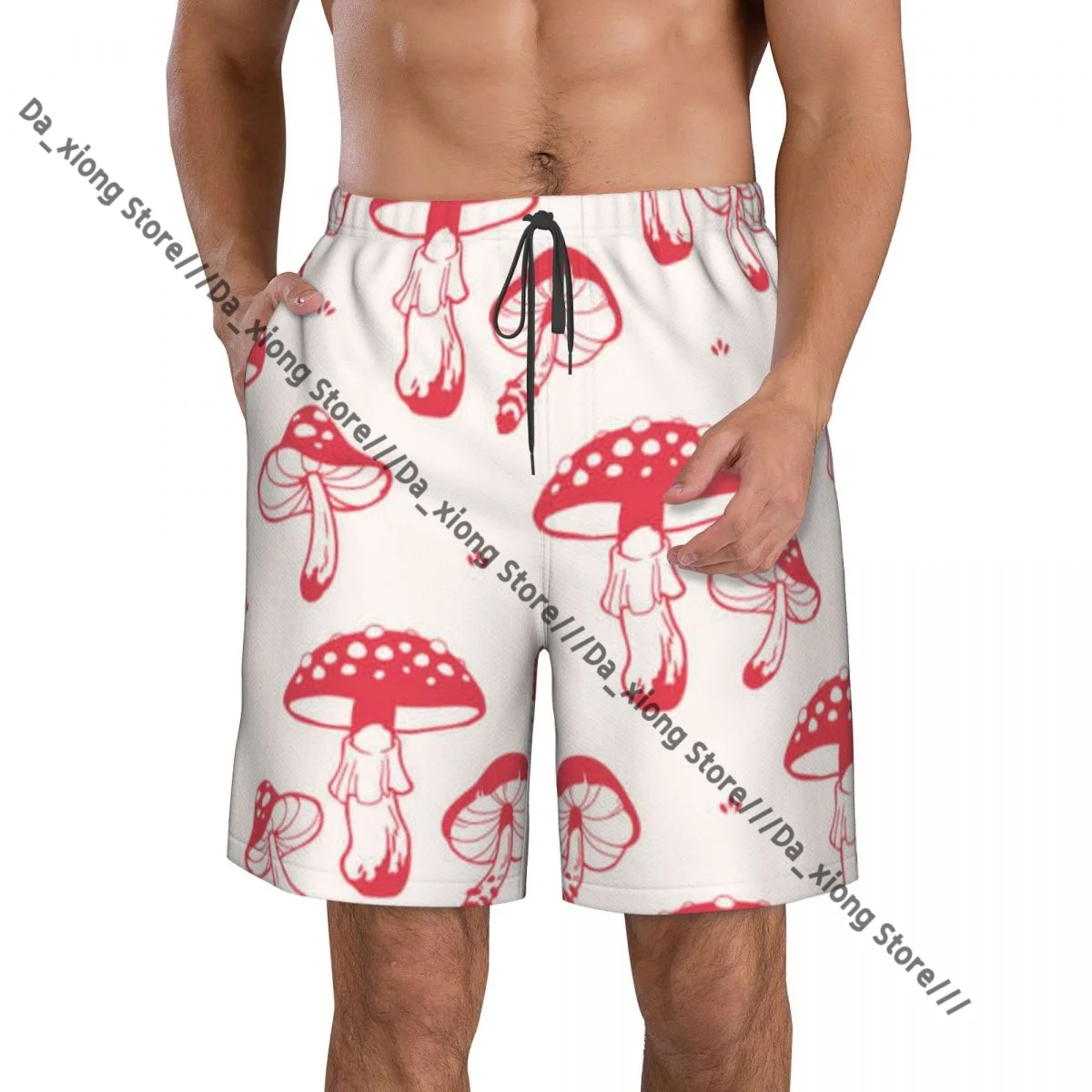Mushrooms Plant Pattern Quick Dry Swimming Shorts For Men Swimwear Swimsuit Trunk Bathing Beach Wear