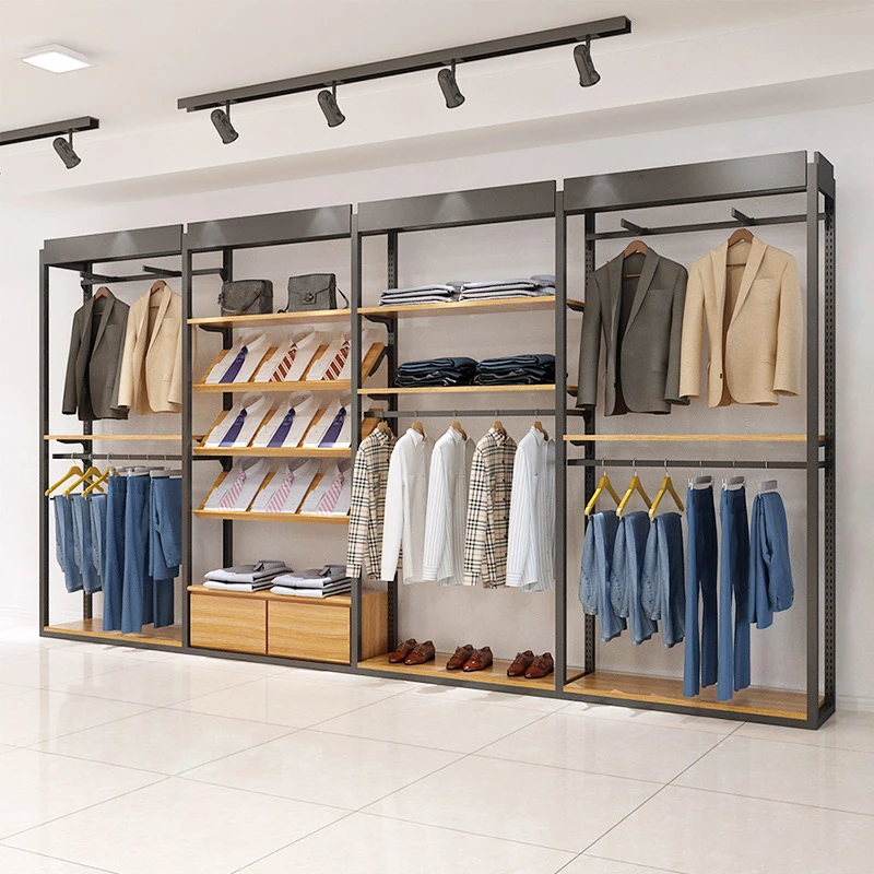 custom.Kainice Customized Boutique Display Furniture Retail Men Clothing Store Garment Rack Hanging Clothes Showroom