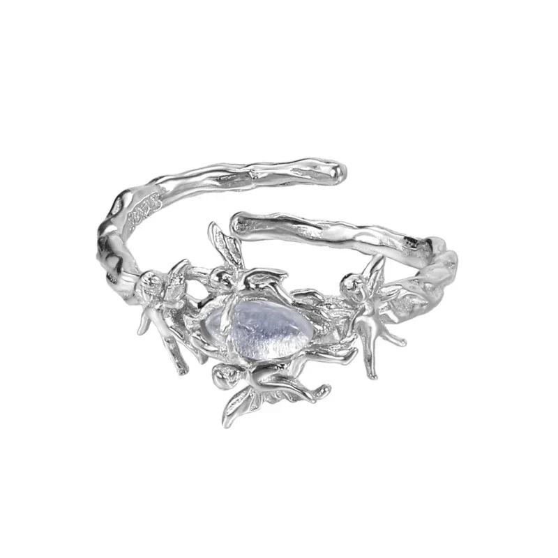 Luxus Intarsien Opal Stein S925 Sterling Silber Ringe Edlen Schmuck Original Designer Mode Unregelmäßigen Ring für Elegante Frau