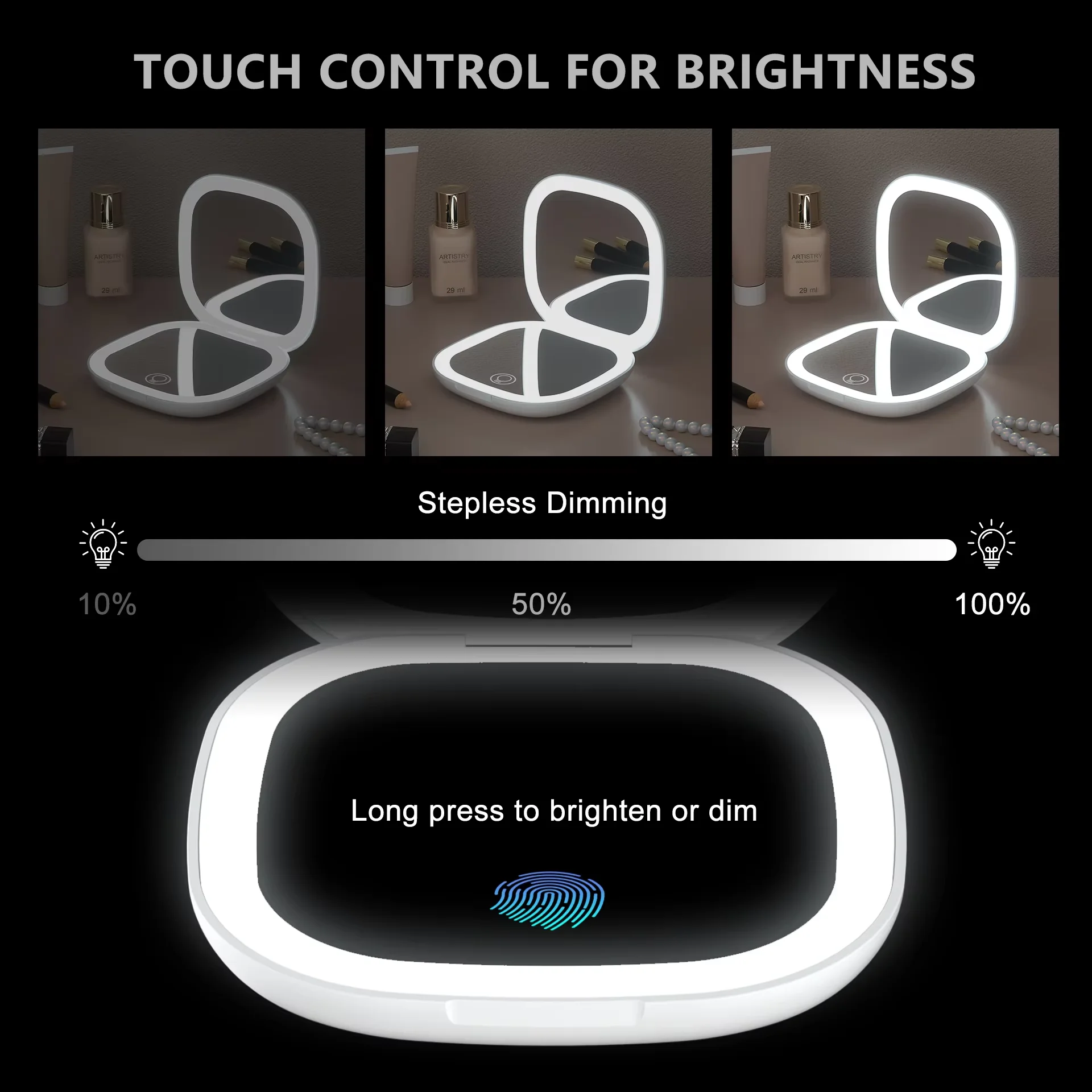 Specchio cosmetico a LED Luci bifacciale con ingrandimento 1X/5X Specchio per trucco portatile pieghevole quadrato da viaggio con luci