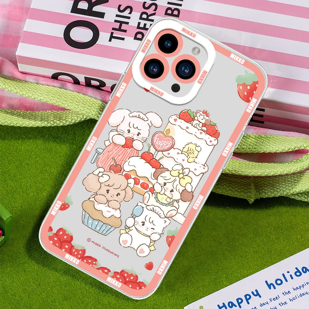 Kawaii MIKKO Cute For iphone 11 12 13 14 15 16 Mini Plus Pro Max Transparent Shell