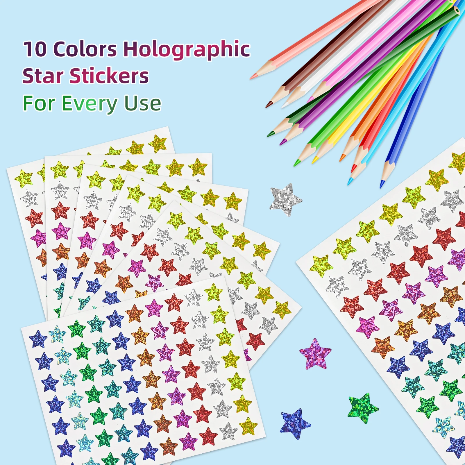 700pcs Holographic Small Star Stickers for Kids Reward, Behavior Chart, School Classroom Student 10 sheetsTeacher Supplies, 0.6"